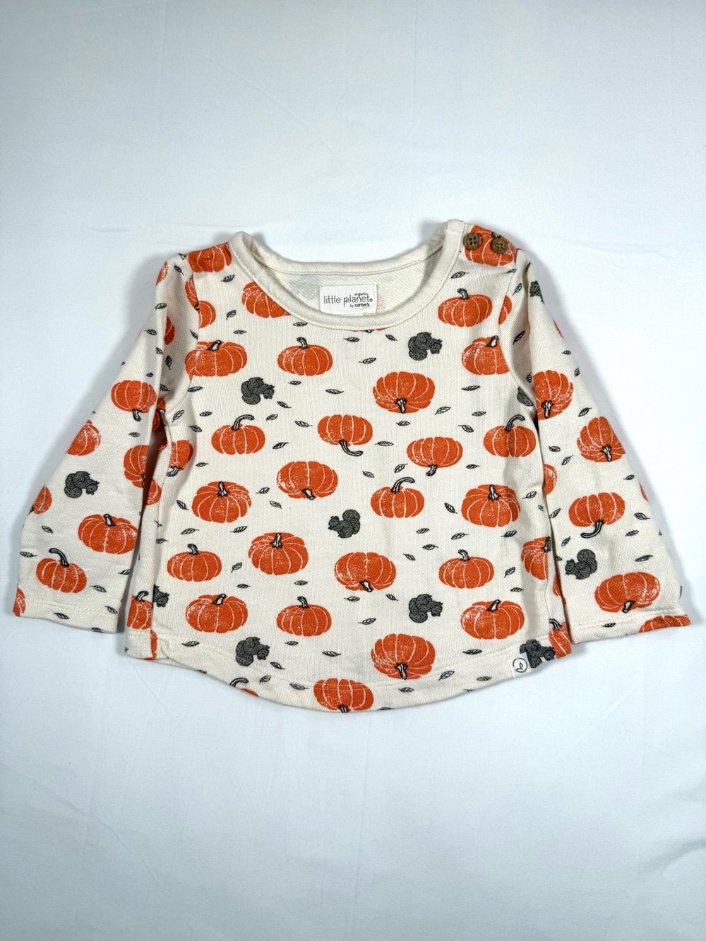 LITTLE PLANET Baby Organic Cotton Pumpkin‎ Squirrel Shirt 12M Fall Halloween